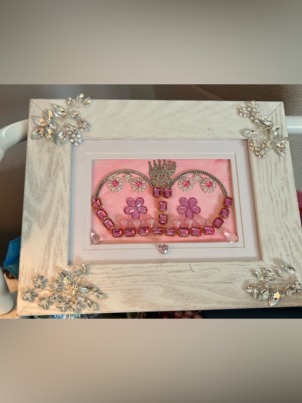 Pink Jeweled Crown Wall Art Frame